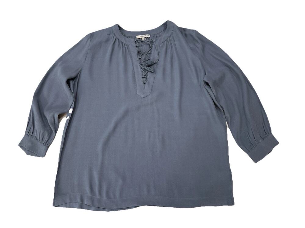 Madewell Lace Up Boho Peasant Blouse Women’s XS Blue Boho LS Top Lightweight